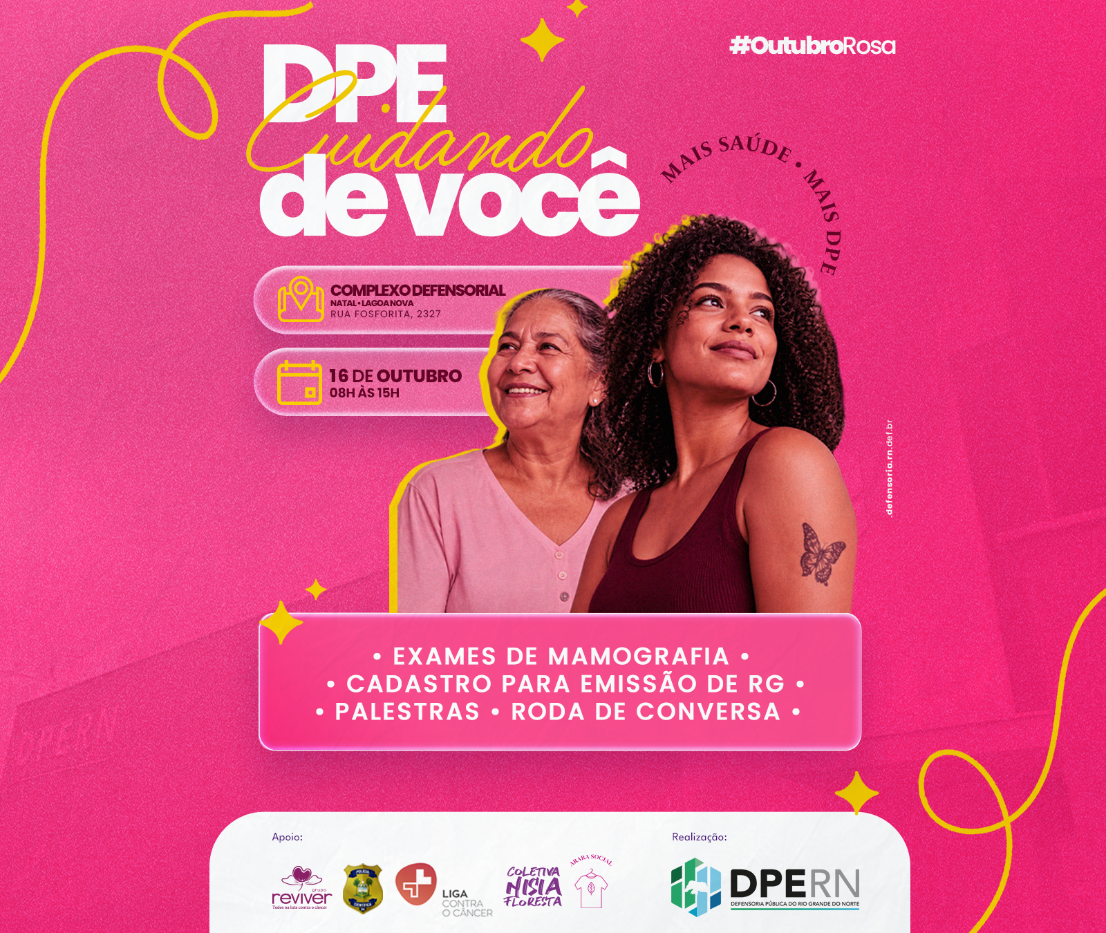 Outubro Rosa: Defensoria disponibiliza mamografias, atendimentos médicos e cadastro para RG e outros serviços gratuitos nesta sexta (16)